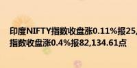 印度NIFTY指数收盘涨0.11%报25,151.95点印度SENSEX指数收盘涨0.4%报82,134.61点