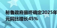 秘鲁政府最终确定2025年预算为671.2亿美元同比增长45%