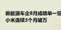 新能源车企8月成绩单一览-赛力斯同比大增 小米连续3个月破万