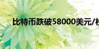 比特币跌破58000美元/枚日内跌近2%