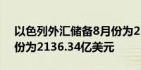 以色列外汇储备8月份为2173.77亿美元7月份为2136.34亿美元