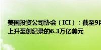 美国投资公司协会（ICI）：截至9月4日美国货币市场资产上升至创纪录的6.3万亿美元