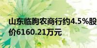 山东临朐农商行约4.5%股权遭司法拍卖起拍价6160.21万元