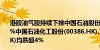 港股油气股持续下挫中国石油股份(00857.HK)跌幅扩大至5%中国石油化工股份(00386.HK)、中国海洋石油(00883.HK)均跌超4%