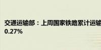 交通运输部：上周国家铁路累计运输货物7595万吨环比下降0.27%