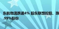 东航物流跌逾4% 股东联想控股、珠海普东拟减持合计不超2.99%股份