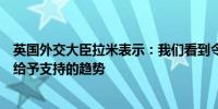 英国外交大臣拉米表示：我们看到令人担忧的伊朗对俄罗斯给予支持的趋势