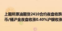 上期所原油期货2410合约夜盘收跌2.71%报496.20元人民币/桶沪金夜盘收涨0.40%沪银收涨0.03%