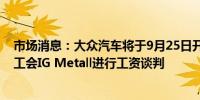 市场消息：大众汽车将于9月25日开始提前与德国金属工人工会IG Metall进行工资谈判