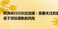 欧洲央行行长拉加德：需要关注和监测服务业通胀；需关注低于目标通胀的风险