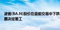 波音(BA.N)股价在盘前交易中下跌2.6%因美国工厂工人投票决定罢工