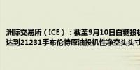 洲际交易所（ICE）：截至9月10日白糖投机者的净多头头寸增加588手达到21231手布伦特原油投机性净空头头寸减少28965手至-12680手