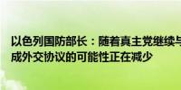 以色列国防部长：随着真主党继续与哈马斯“绑在一起”达成外交协议的可能性正在减少