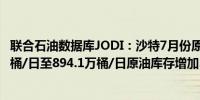 联合石油数据库JODI：沙特7月份原油产量环比增加11.1万桶/日至894.1万桶/日原油库存增加536万桶至1.39553亿桶