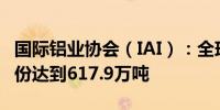 国际铝业协会（IAI）：全球初级铝产量在8月份达到617.9万吨