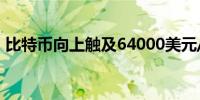 比特币向上触及64000美元/枚日内涨1.03%