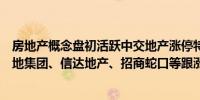 房地产概念盘初活跃中交地产涨停特发服务、我爱我家、金地集团、信达地产、招商蛇口等跟涨