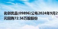 名创优品(09896)公布2024年9月23日耗资约1942.37万港元回购72.56万股股份