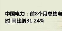 中国电力：前8个月总售电量8777.36万兆瓦时 同比增31.24%