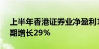 上半年香港证券业净盈利190亿元 比上年同期增长29%