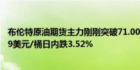 布伦特原油期货主力刚刚突破71.00美元/桶关口最新报70.99美元/桶日内跌3.52%