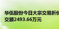 华伍股份今日大宗交易折价成交542.1万股成交额2493.66万元