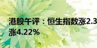 港股午评：恒生指数涨2.32% 恒生科技指数涨4.22%