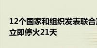 12个国家和组织发表联合声明呼吁黎以边境立即停火21天