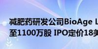 减肥药研发公司BioAge Labs扩大发行规模至1100万股 IPO定价18美元