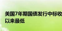 美国7年期国债发行中标收益率创2023年4月以来最低