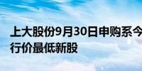 上大股份9月30日申购系今年以来沪深两市发行价最低新股