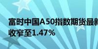 富时中国A50指数期货最新报13698.00涨幅收窄至1.47%