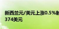 新西兰元/美元上涨0.5%触及14个月高位0.6374美元