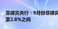 菲律宾央行：9月份菲律宾通胀率预计在2%至2.8%之间