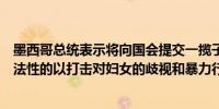 墨西哥总统表示将向国会提交一揽子改革方案其中一些是宪法性的以打击对妇女的歧视和暴力行为