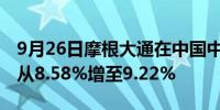 9月26日摩根大通在中国中免H股的多头头寸从8.58%增至9.22%