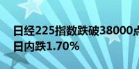 日经225指数跌破38000点最新报37995.51日内跌1.70%