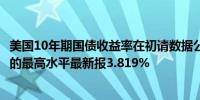 美国10年期国债收益率在初请数据公布后达到自9月4日以来的最高水平最新报3.819%