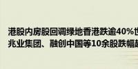 港股内房股回调绿地香港跌逾40%世茂集团、富力地产、佳兆业集团、融创中国等10余股跌幅超20%