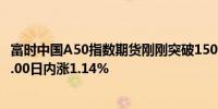 富时中国A50指数期货刚刚突破15000.00关口最新报15002.00日内涨1.14%