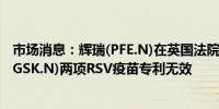 市场消息：辉瑞(PFE.N)在英国法院赢得诉讼使葛兰素史克(GSK.N)两项RSV疫苗专利无效