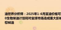 油世界分析师：2025年1-6月豆油价格可能高于棕榈油如果印尼实施B40生物柴油计划将对全球市场造成重大影响因为需要额外150-170万吨棕榈油