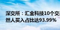 深交所：汇金科技10个交易日累涨163% 自然人买入占比达93.99%