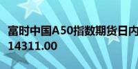 富时中国A50指数期货日内涨幅达到1.00%报14311.00