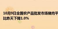 10月9日全国农产品批发市场猪肉平均价格为24.84元/公斤 比昨天下降1.0%