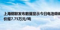 上海钢联发布数据显示今日电池级碳酸锂价格与上日持平均价报7.75万元/吨