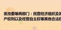 发改委等两部门：民营经济组织及其经营者的人身权利、财产权利以及经营自主权等其他合法权益受法律保护