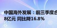 中国海外发展：前三季度合约物业销售约1988亿元 同比降16.8%