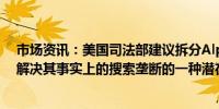 市场资讯：美国司法部建议拆分Alphabet旗下的谷歌作为解决其事实上的搜索垄断的一种潜在方式