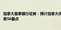 加拿大皇家银行证券：预计加拿大央行将在10月份会议上降息50基点